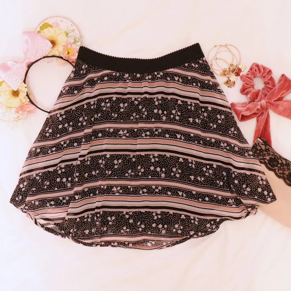 Disney Black and Pink Striped Circle Skirt